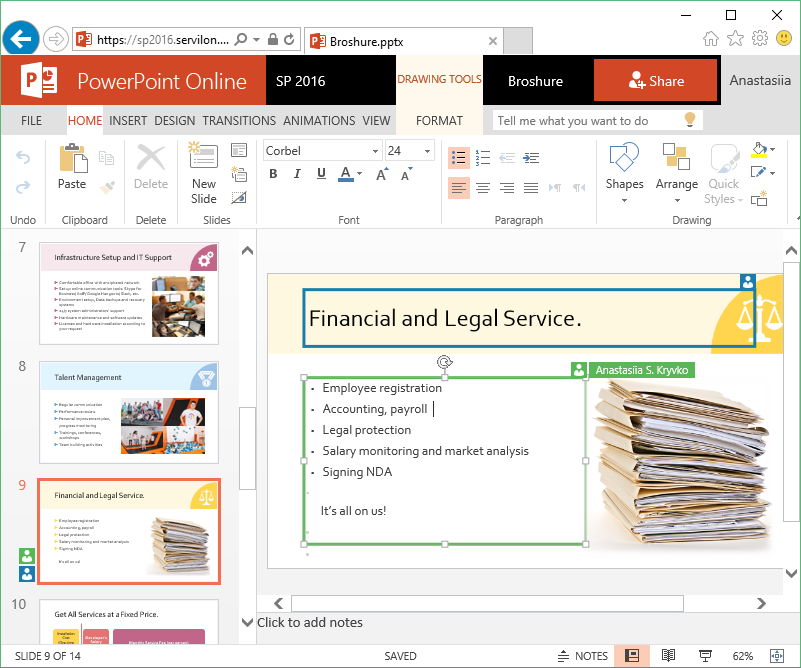 PowerPoint Online allows you to work simultaneously on one slide