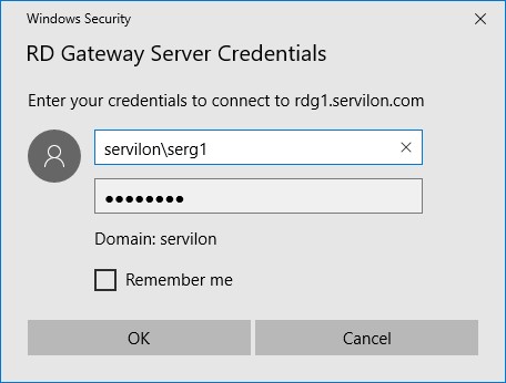 credentials access RDG server