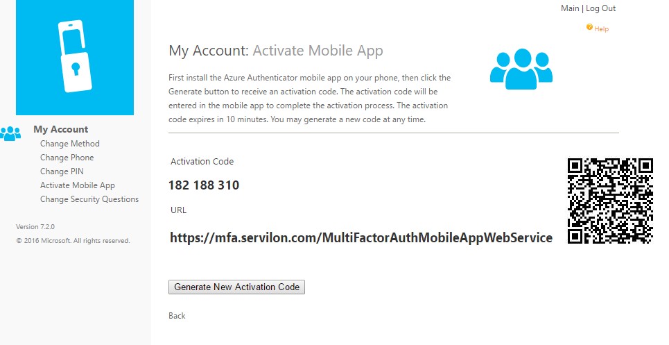 generate-new activation code azure mfa